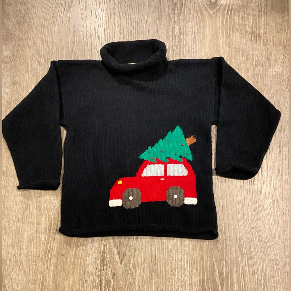 Claver Christmas Sweater Vintage Car & Tree